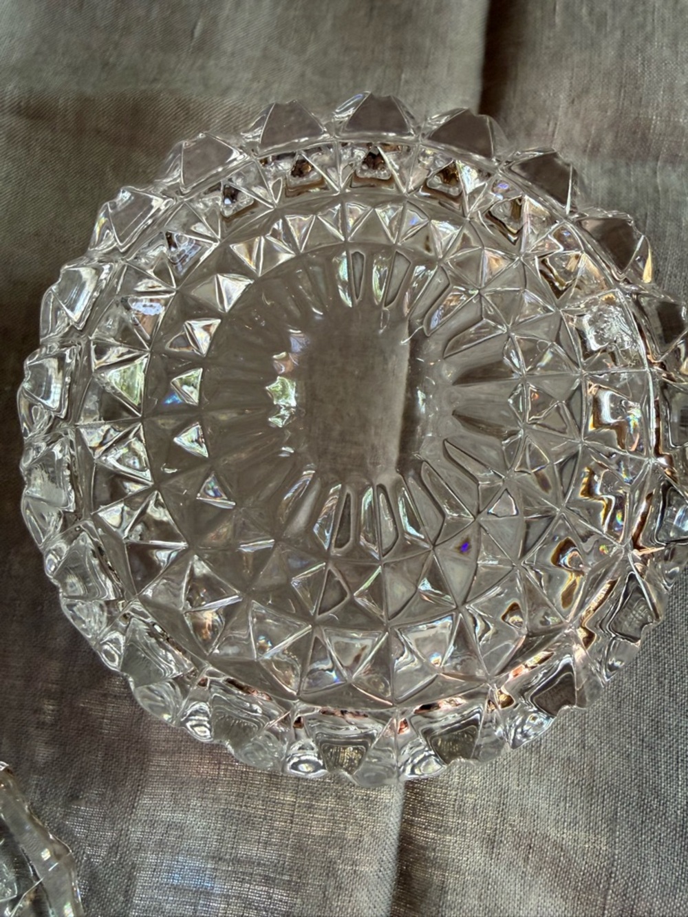 Vintage Cut Glass Covered Candy Dish - Clear Pressed Glass - Picture 7 of 7